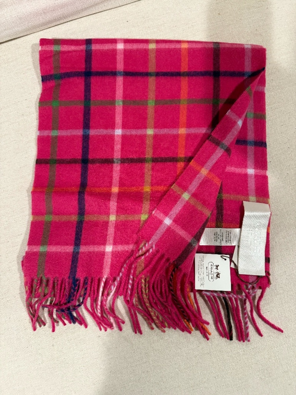 NWT Coach Cashmere Classic Legacy Tartan Plaid Scarf Fuchsia Multicolor